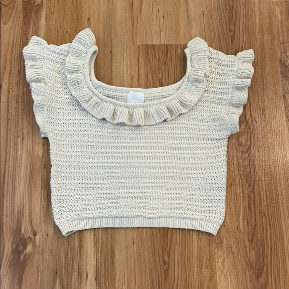 TWO H&M cropped crochet ruffled sweaters - cotton blend! L and XL - Picture 2 of 8